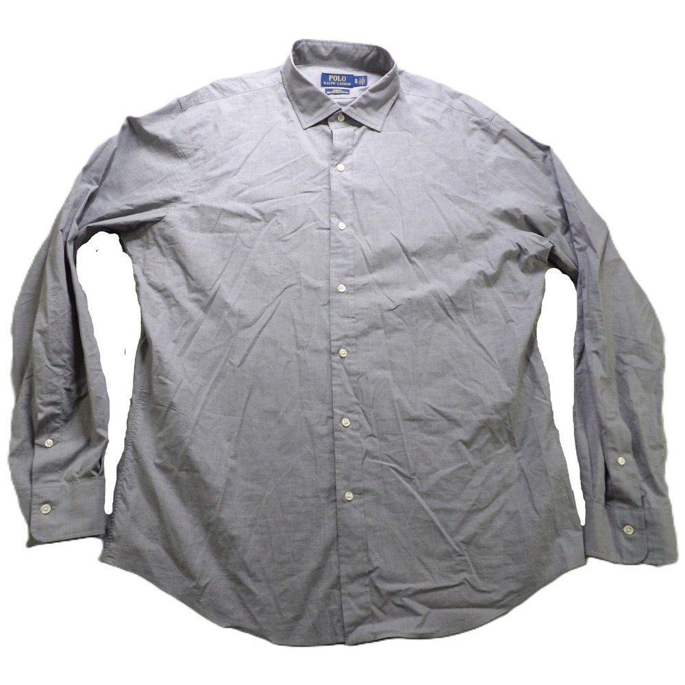 Polo Ralph Lauren Men Long Sleeve Dress Shirt Gray Slim Fit Cotton XL Casual EUC
